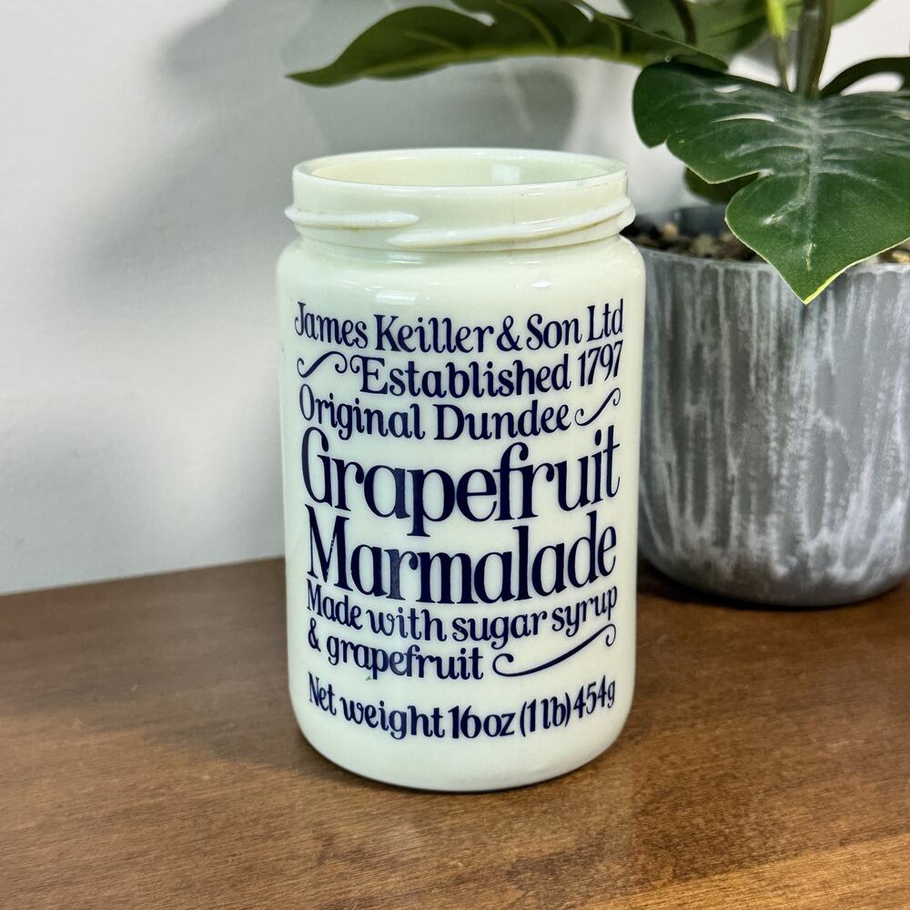 Vintage James Keiller & Son Original Dundee Grapefruit Marmalade Jar Milk Glass